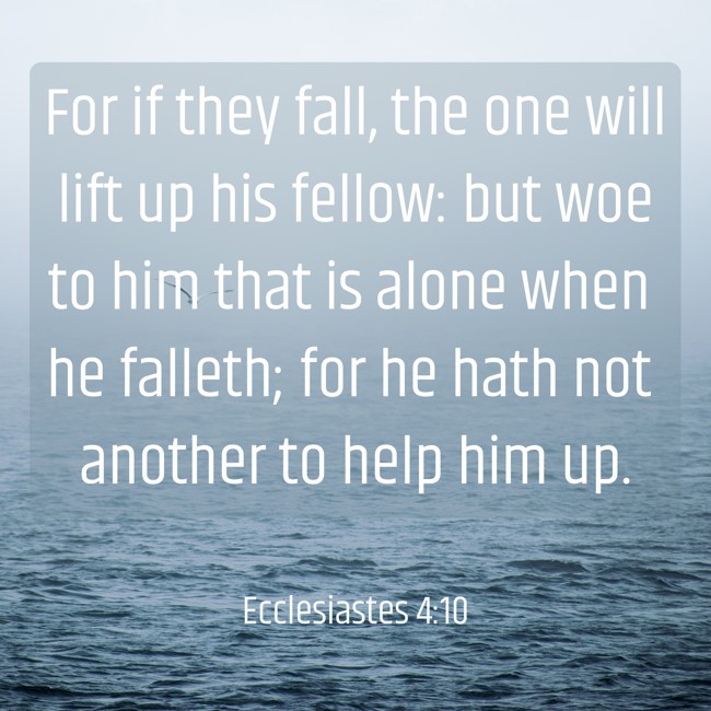 For if they fall, the one will lift up his fellow: but woe to him that is alone when he falleth; for he hath not another to help him up. - Ecclesiastes 4:10