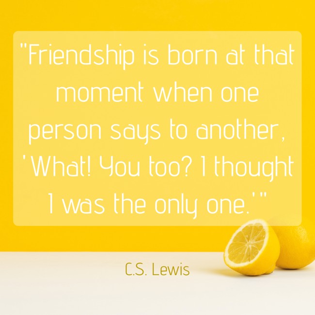 Friendship is born at that moment when one person says to another, 'What! You too? I thought I was the only one.' - C.S. Lewis
