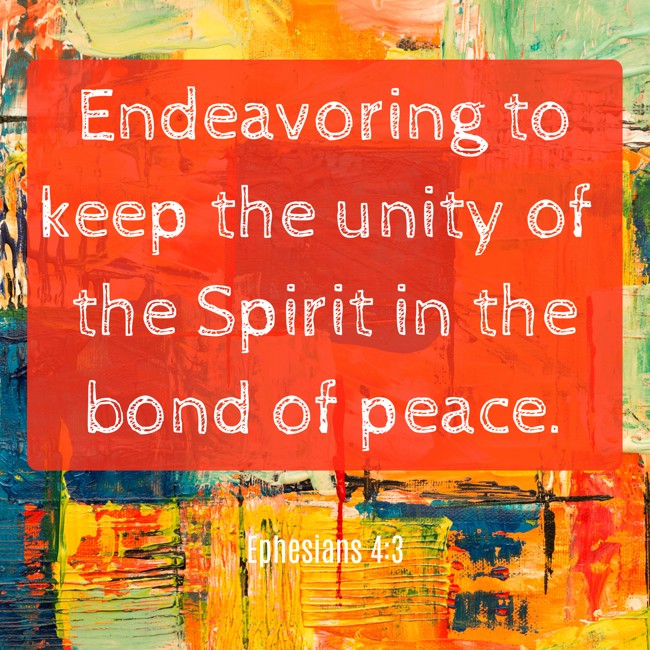 Endeavoring to keep the unity of the Spirit in the bond of peace. - Ephesians 4:3