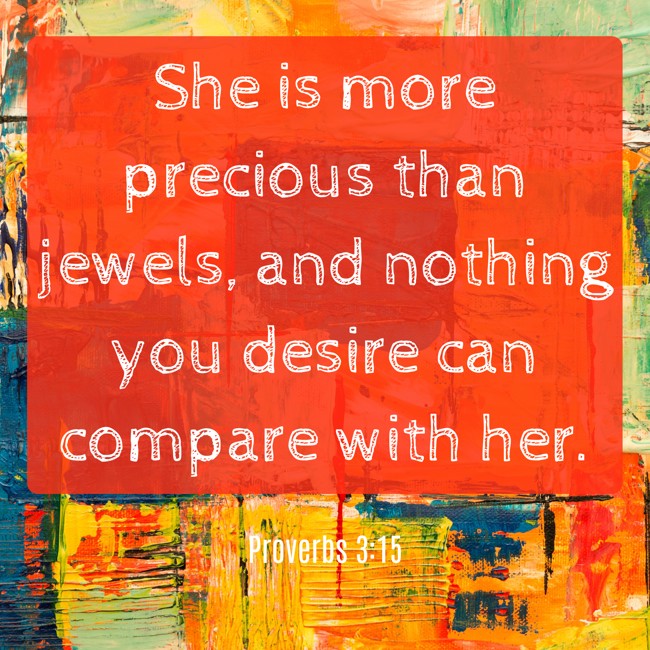 She is more precious than jewels, and nothing you desire can compare with her. - Proverbs 3:15