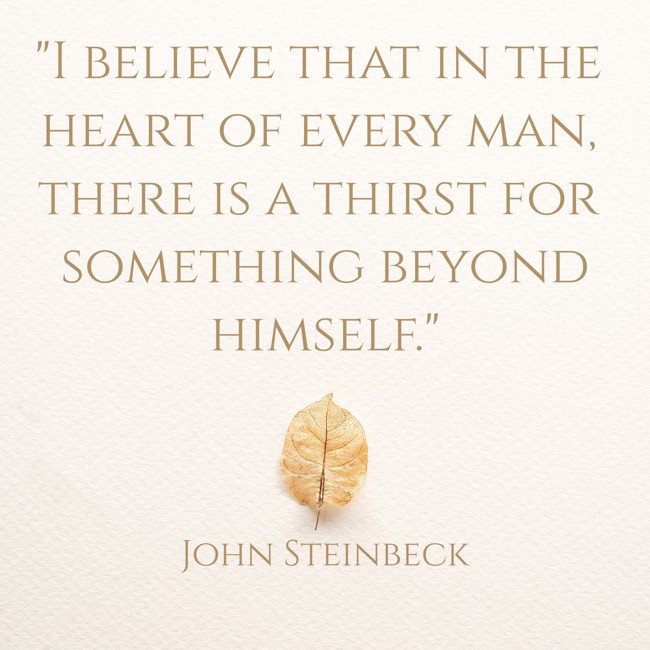 I believe that in the heart of every man, there is a thirst for something beyond himself. - John Steinbeck