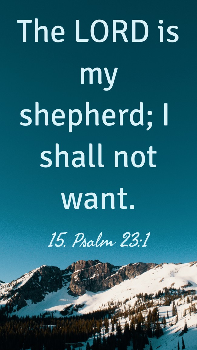 The LORD is my shepherd; I shall not want. - 15. Psalm 23:1