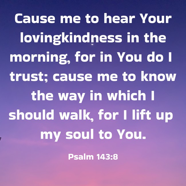 Cause me to hear Your lovingkindness in the morning, for in You do I trust; cause me to know the way in which I should walk, for I lift up my soul to You. - Psalm 143:8