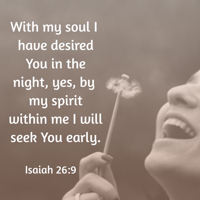 With my soul I have desired You in the night, yes, by my spirit within me I will seek You early. - Isaiah 26:9