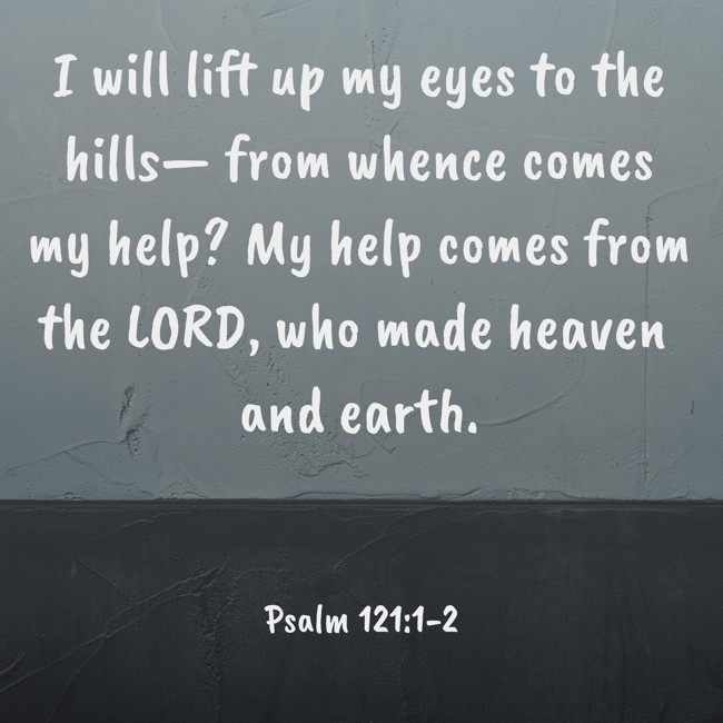 I will lift up my eyes to the hills— from whence comes my help? My help comes from the LORD, who made heaven and earth. - Psalm 121:1-2