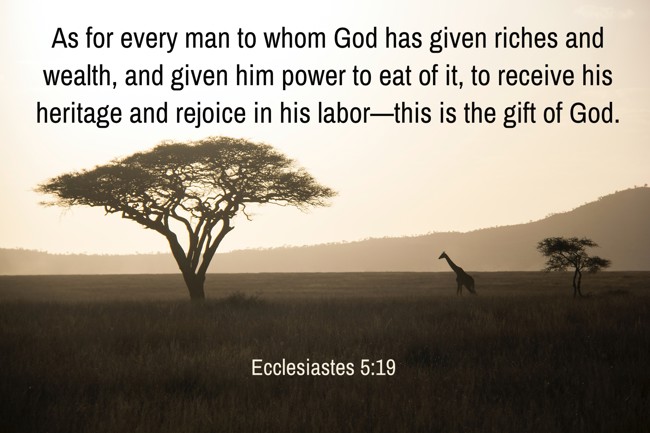 As for every man to whom God has given riches and wealth, and given him power to eat of it, to receive his heritage and rejoice in his labor—this is the gift of God. - Ecclesiastes 5:19