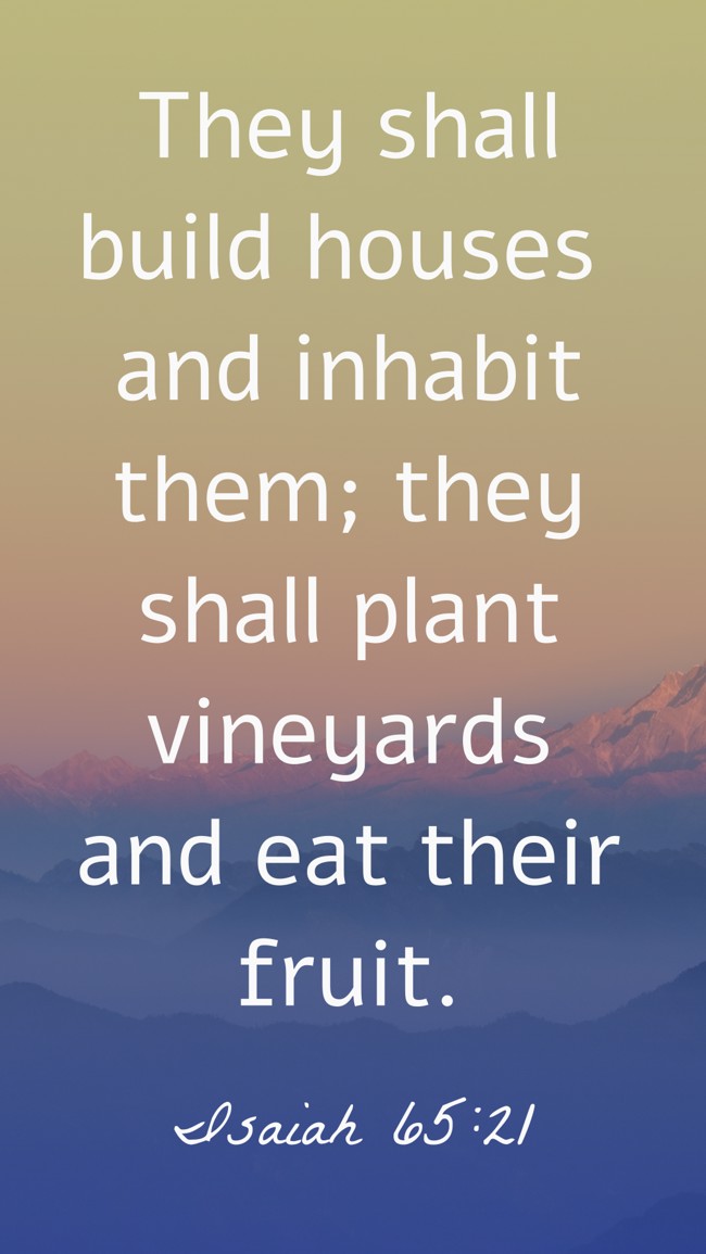 They shall build houses and inhabit them; they shall plant vineyards and eat their fruit. - Isaiah 65:21