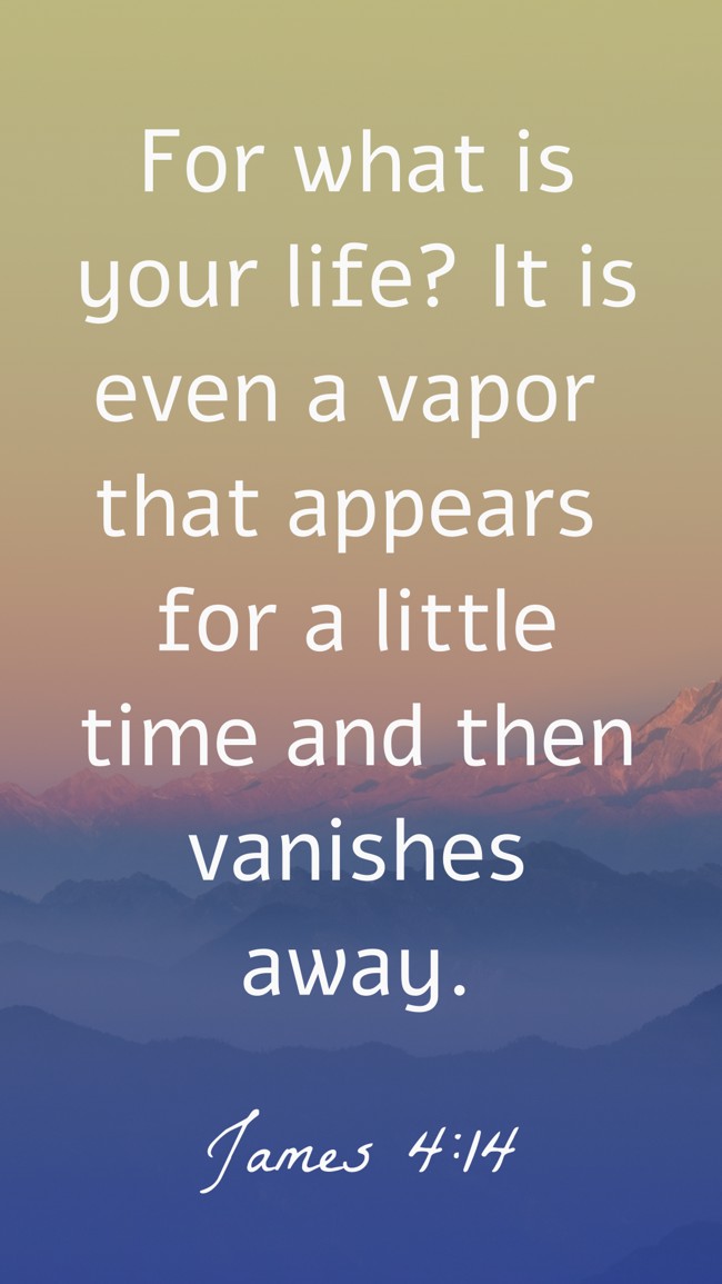 For what is your life? It is even a vapor that appears for a little time and then vanishes away. - James 4:14