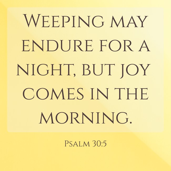 Weeping may endure for a night, but joy comes in the morning. - Psalm 30:5