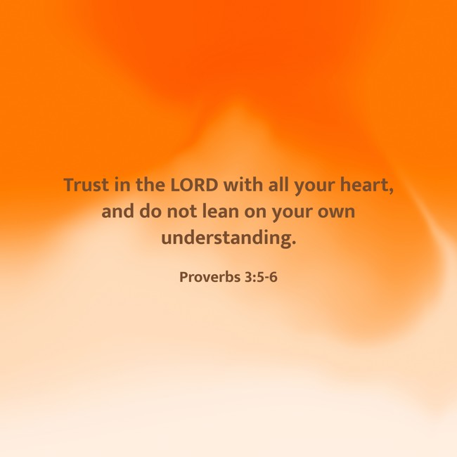 Trust in the LORD with all your heart, and do not lean on your own understanding. - Proverbs 3:5-6