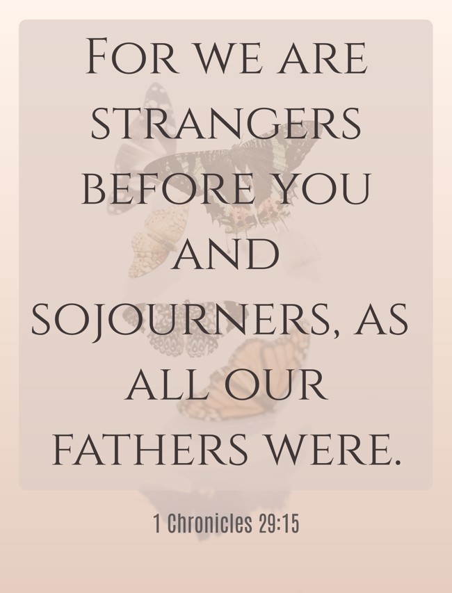 For we are strangers before you and sojourners, as all our fathers were. - 1 Chronicles 29:15
