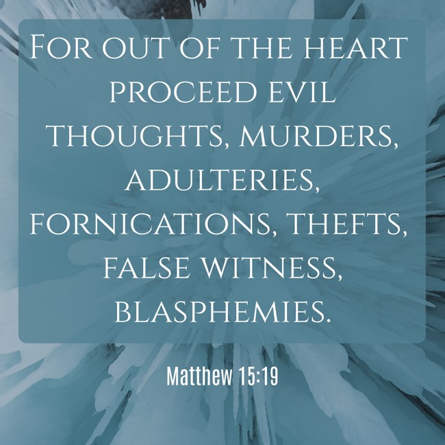 For out of the heart proceed evil thoughts, murders, adulteries, fornications, thefts, false witness, blasphemies. - Matthew 15:19