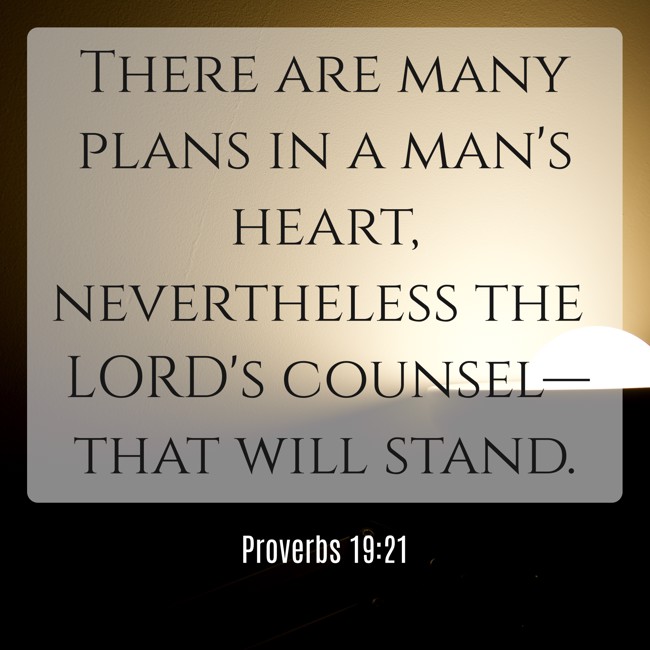 There are many plans in a man's heart, nevertheless the LORD's counsel—that will stand. - Proverbs 19:21