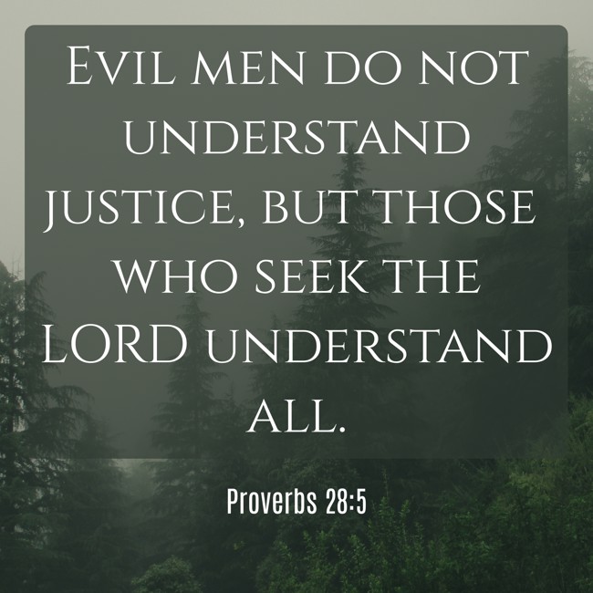 Evil men do not understand justice, but those who seek the LORD understand all. - Proverbs 28:5