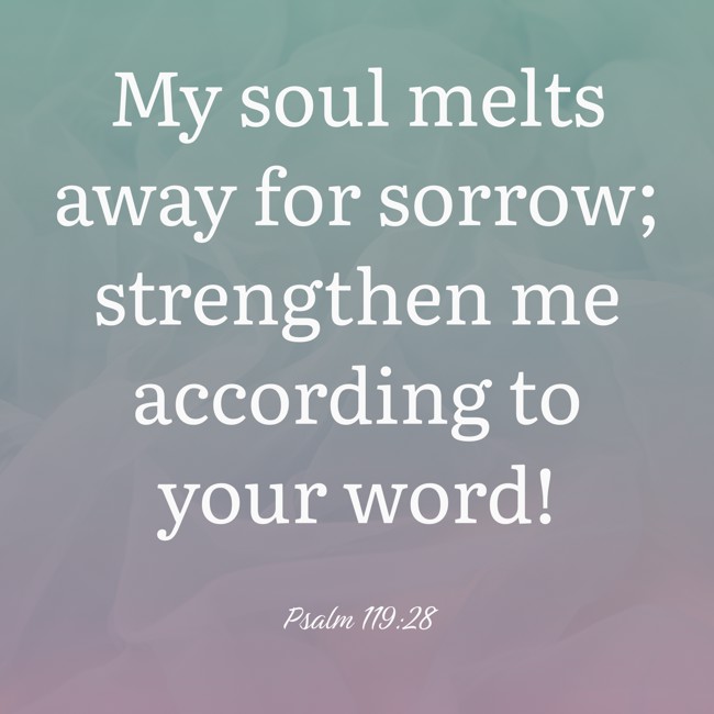 My soul melts away for sorrow; strengthen me according to your word! - Psalm 119:28