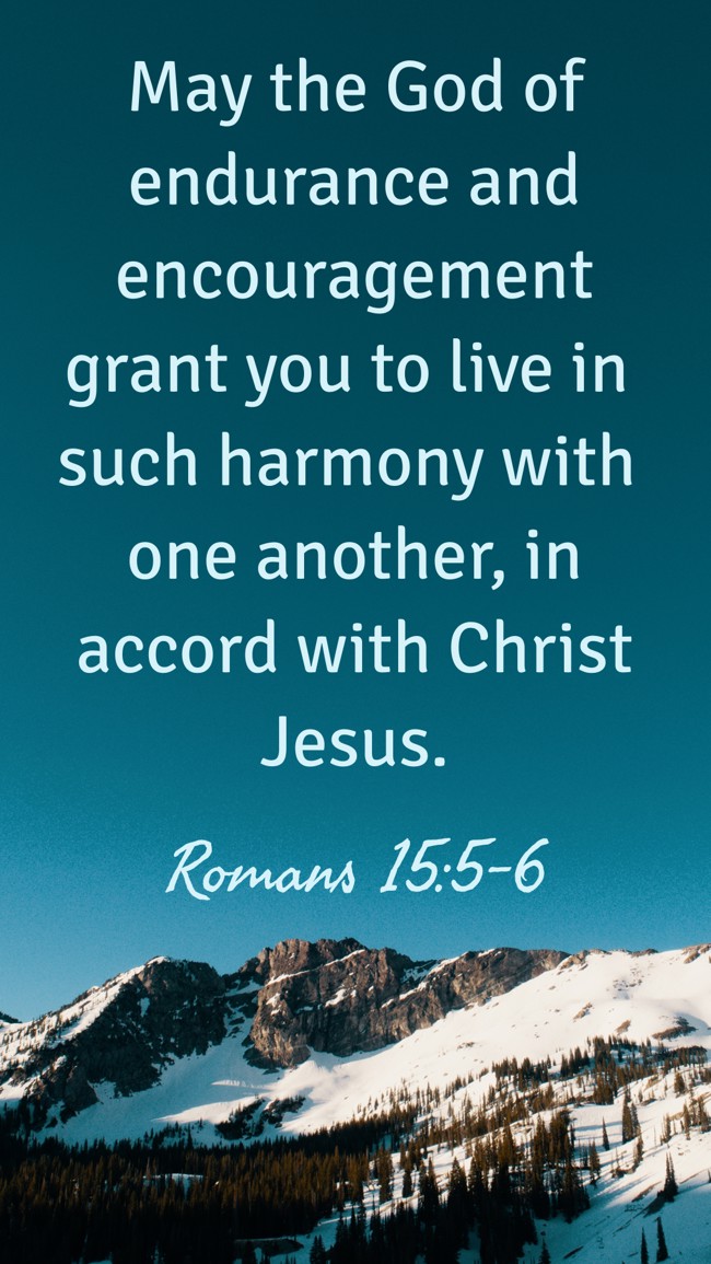 May the God of endurance and encouragement grant you to live in such harmony with one another, in accord with Christ Jesus. - Romans 15:5-6
