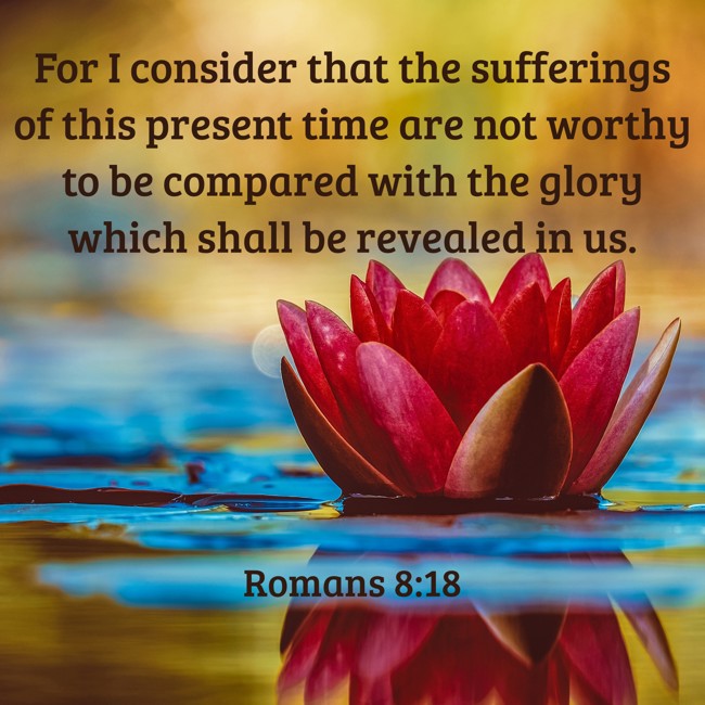 For I consider that the sufferings of this present time are not worthy to be compared with the glory which shall be revealed in us. - Romans 8:18
