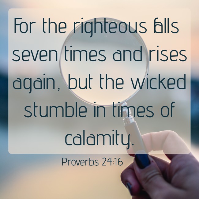 For the righteous falls seven times and rises again, but the wicked stumble in times of calamity. - Proverbs 24:16