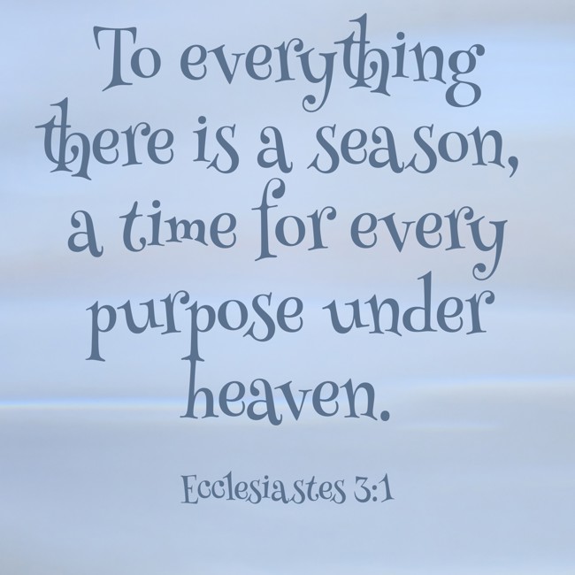 To everything there is a season, a time for every purpose under heaven. - Ecclesiastes 3:1