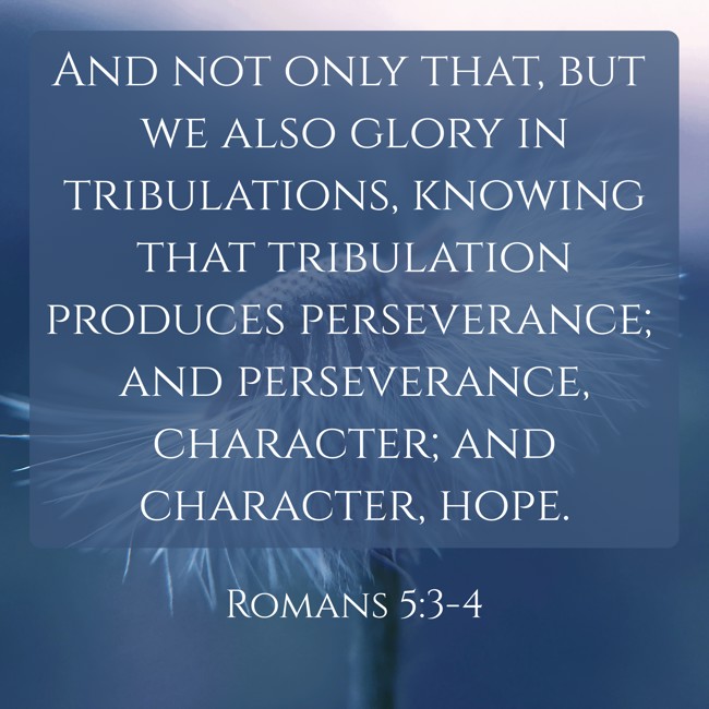 And not only that, but we also glory in tribulations, knowing that tribulation produces perseverance; and perseverance, character; and character, hope. - Romans 5:3-4