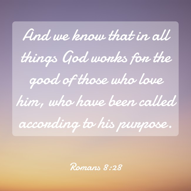 And we know that in all things God works for the good of those who love him, who have been called according to his purpose. - Romans 8:28