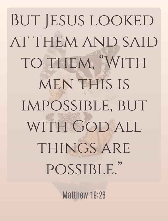But Jesus looked at them and said to them, “With men this is impossible, but with God all things are possible.” - Matthew 19:26