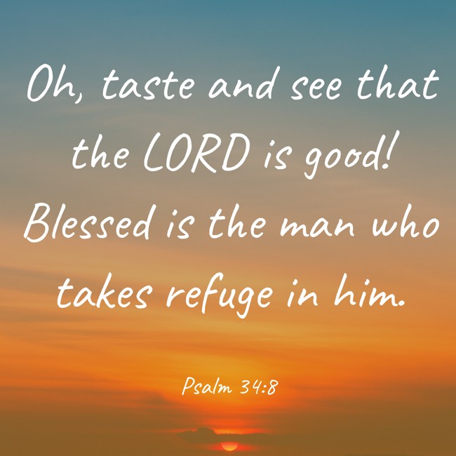 Oh, taste and see that the LORD is good! Blessed is the man who takes refuge in him. - Psalm 34:8