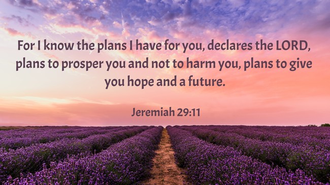 For I know the plans I have for you, declares the LORD, plans to prosper you and not to harm you, plans to give you hope and a future. - Jeremiah 29:11