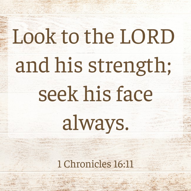 Look to the LORD and his strength; seek his face always. - 1 Chronicles 16:11
