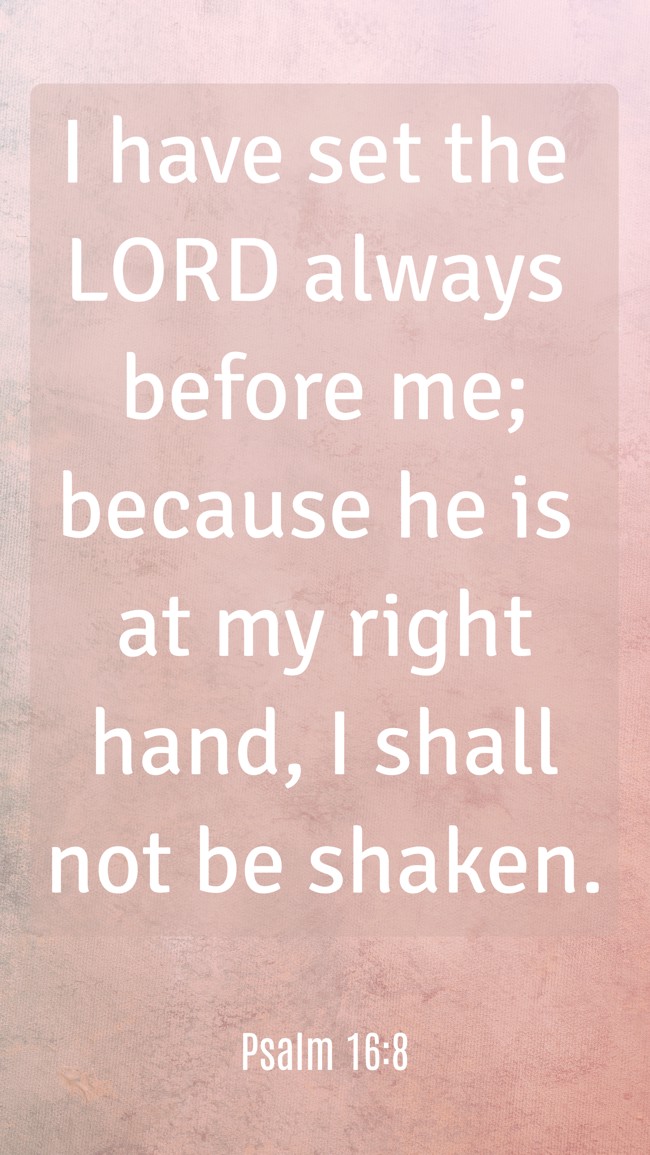 I have set the LORD always before me; because he is at my right hand, I shall not be shaken. - Psalm 16:8
