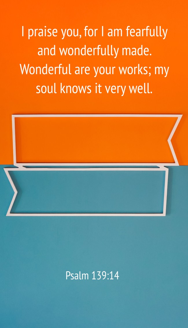 I praise you, for I am fearfully and wonderfully made. Wonderful are your works; my soul knows it very well. - Psalm 139:14