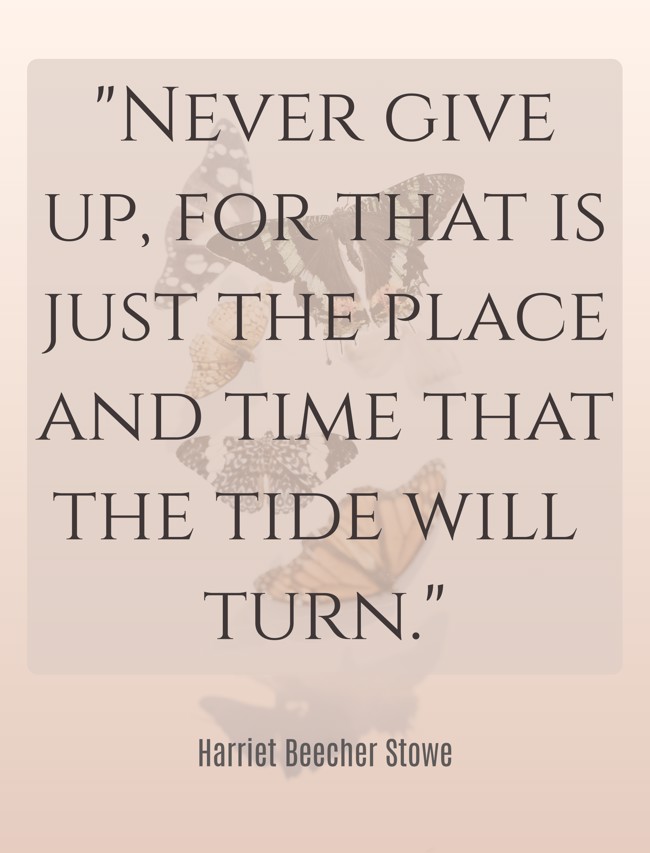 Never give up, for that is just the place and time that the tide will turn. - Harriet Beecher Stowe