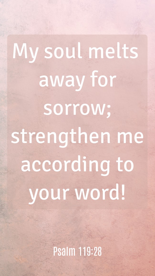 My soul melts away for sorrow; strengthen me according to your word! - Psalm 119:28