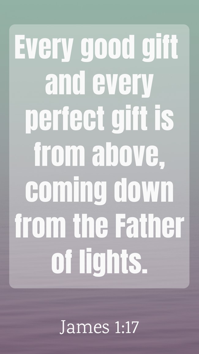 Every good gift and every perfect gift is from above, coming down from the Father of lights. - James 1:17