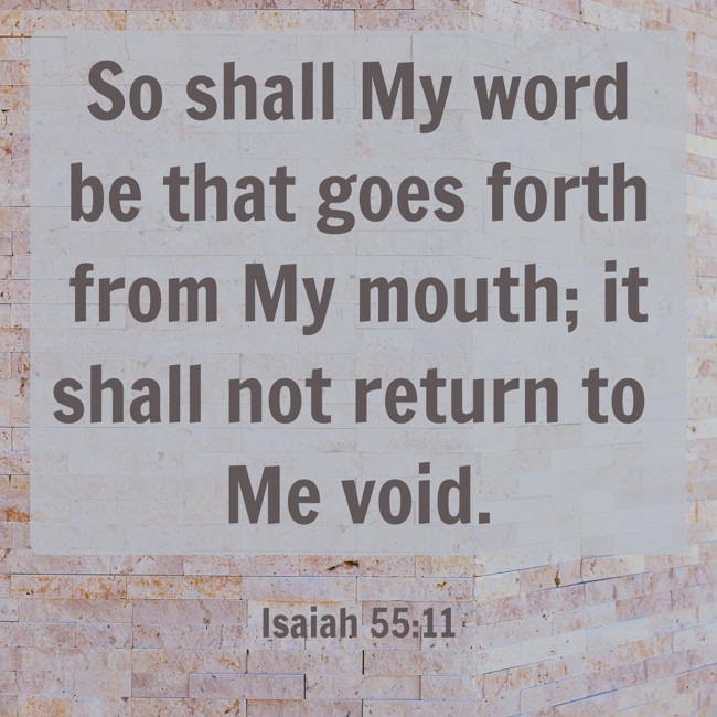  So shall My word be that goes forth from My mouth; it shall not return to Me void.   - Isaiah 55:11 