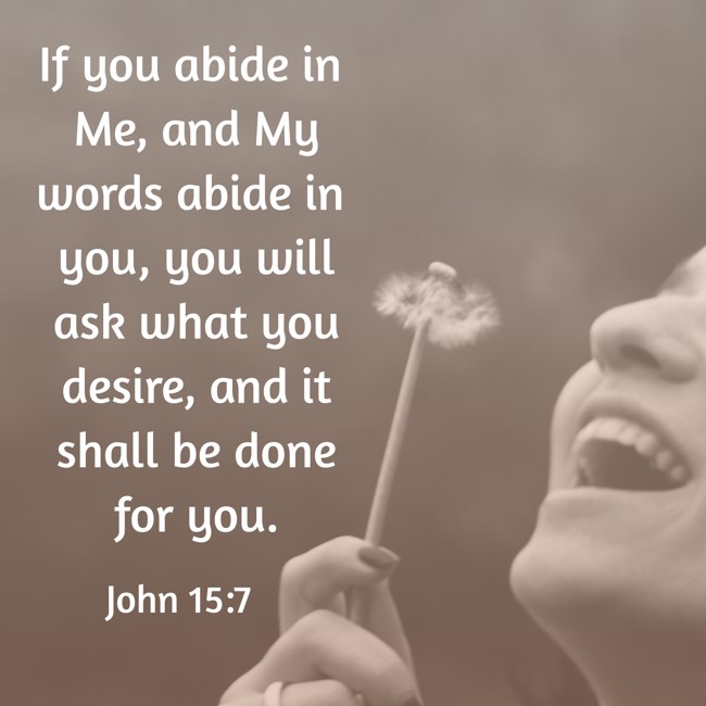  If you abide in Me, and My words abide in you, you will ask what you desire, and it shall be done for you.   - John 15:7 