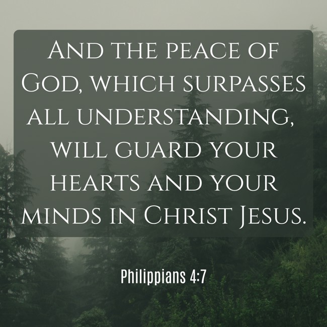 And the peace of God, which surpasses all understanding, will guard your hearts and your minds in Christ Jesus. - Philippians 4:7