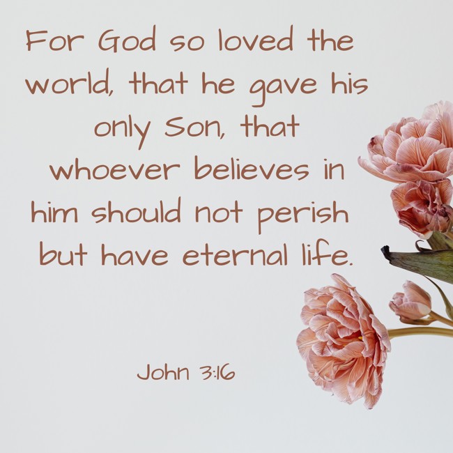 For God so loved the world, that he gave his only Son, that whoever believes in him should not perish but have eternal life. - John 3:16
