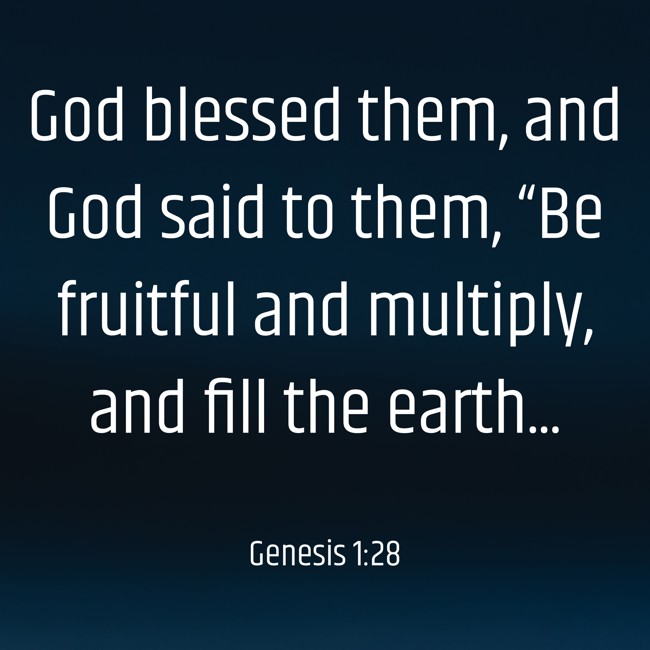 God blessed them, and God said to them, “Be fruitful and multiply, and fill the earth... - Genesis 1:28