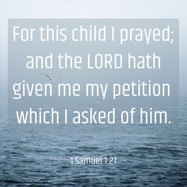 For this child I prayed; and the LORD hath given me my petition which I asked of him. - 1 Samuel 1:27