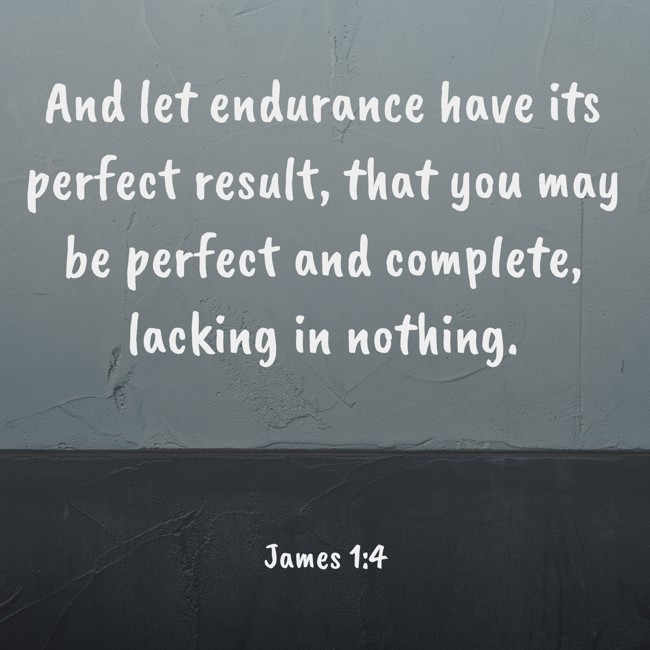 And let endurance have its perfect result, that you may be perfect and complete, lacking in nothing. - James 1:4