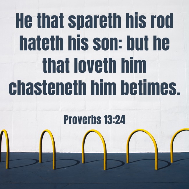 He that spareth his rod hateth his son: but he that loveth him chasteneth him betimes. - Proverbs 13:24