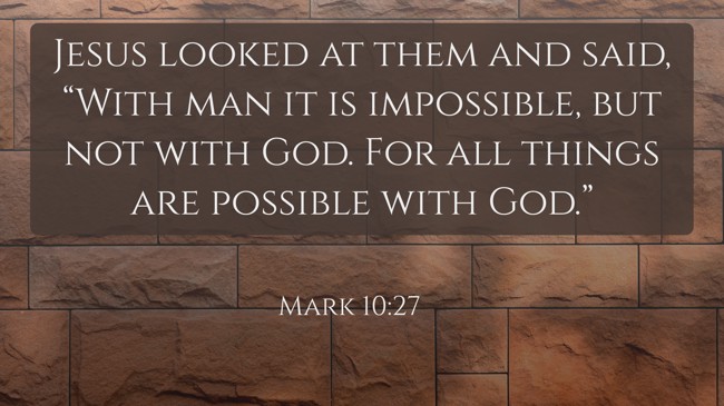 Jesus looked at them and said, “With man it is impossible, but not with God. For all things are possible with God.” - Mark 10:27