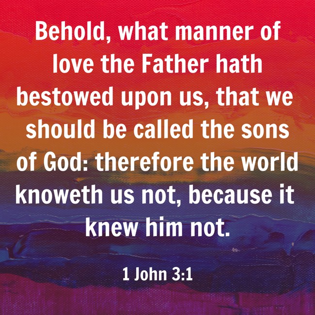 Behold, what manner of love the Father hath bestowed upon us, that we should be called the sons of God: therefore the world knoweth us not, because it knew him not. - 1 John 3:1
