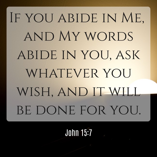 If you abide in Me, and My words abide in you, ask whatever you wish, and it will be done for you. - John 15:7
