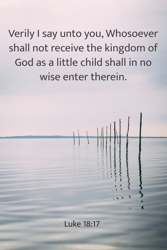Verily I say unto you, Whosoever shall not receive the kingdom of God as a little child shall in no wise enter therein. - Luke 18:17