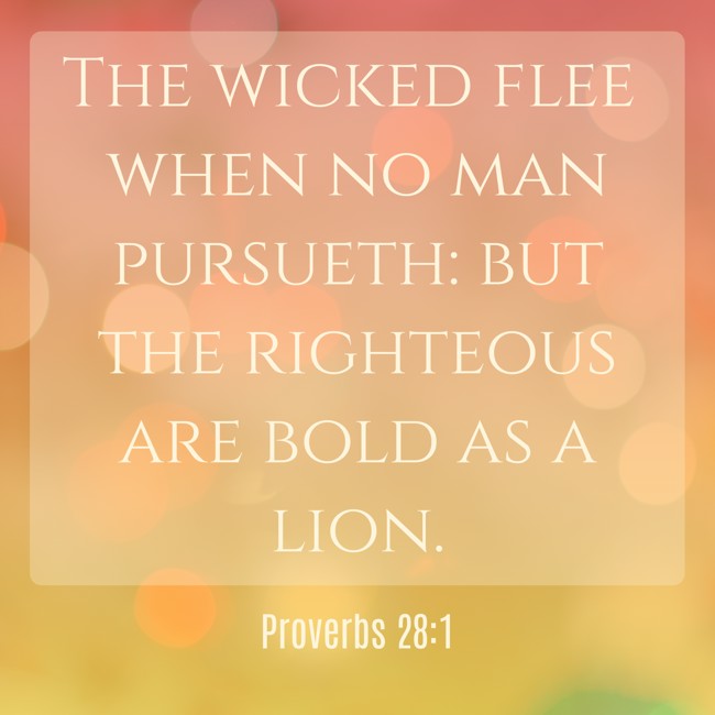 The wicked flee when no man pursueth: but the righteous are bold as a lion. - Proverbs 28:1