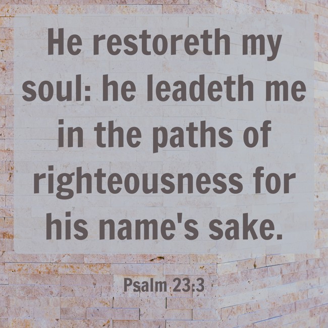 He restoreth my soul: he leadeth me in the paths of righteousness for his name's sake. - Psalm 23:3