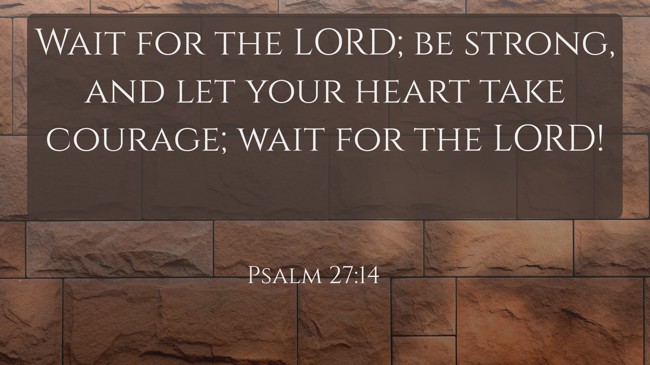 Wait for the LORD; be strong, and let your heart take courage; wait for the LORD! - Psalm 27:14