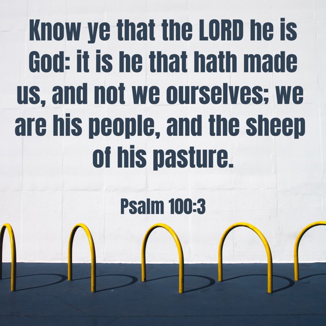 Know ye that the LORD he is God: it is he that hath made us, and not we ourselves; we are his people, and the sheep of his pasture. - Psalm 100:3